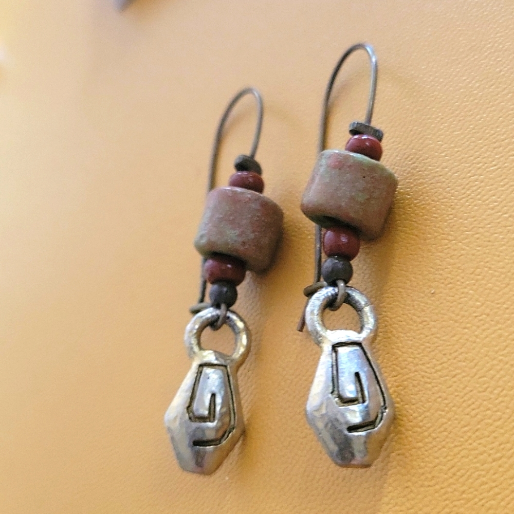Bead and Brass Tone Earrings